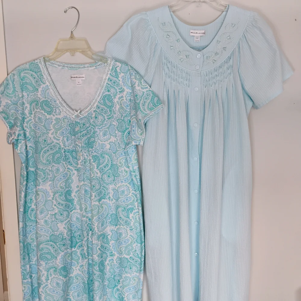 Miss Elaine Aqua Paisley Nightgown Set - Picture 1 of 16